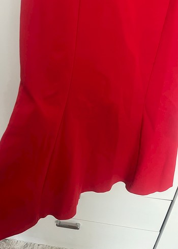 Kırmızı V Yaka Midi Elbise - Görsel 9