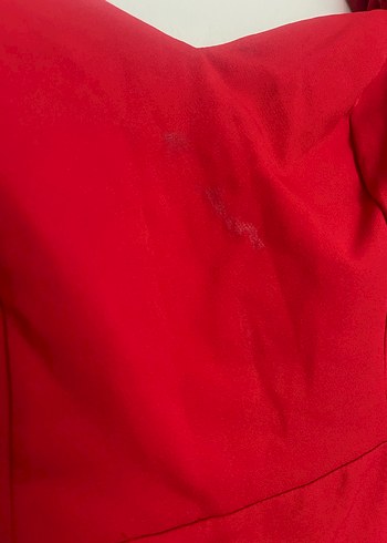 Kırmızı V Yaka Midi Elbise - Görsel 8