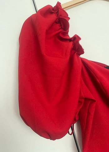 Kırmızı V Yaka Midi Elbise - Görsel 5