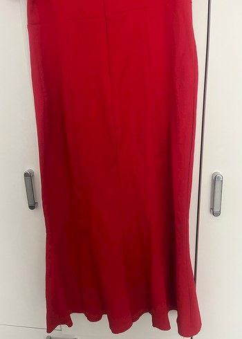 Kırmızı V Yaka Midi Elbise - Görsel 4