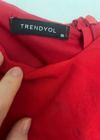 Kırmızı V Yaka Midi Elbise - Görsel 10