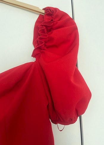 Kırmızı V Yaka Midi Elbise - Görsel 6