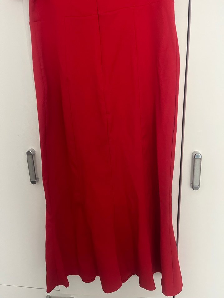 Kırmızı V Yaka Midi Elbise - Görsel 4