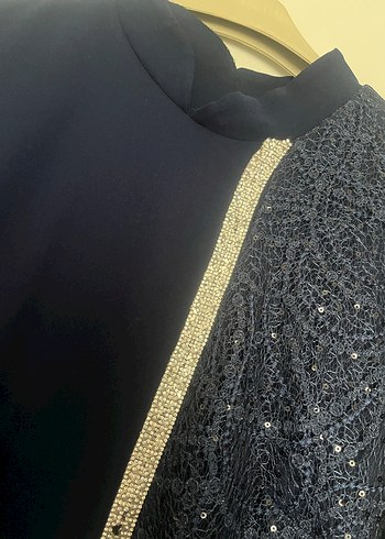 Alvina Kadın  Mavi Vintage Rozet pantolonlu takım - Görsel 3