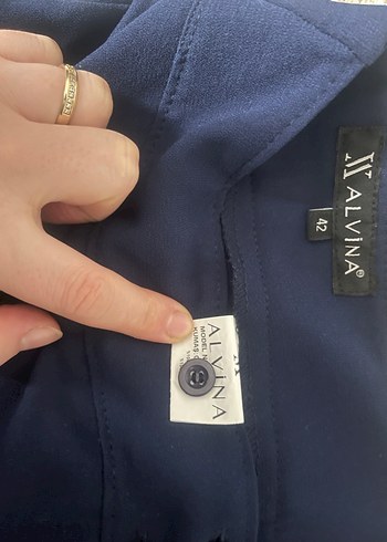 Alvina Kadın  Mavi Vintage Rozet pantolonlu takım - Görsel 7