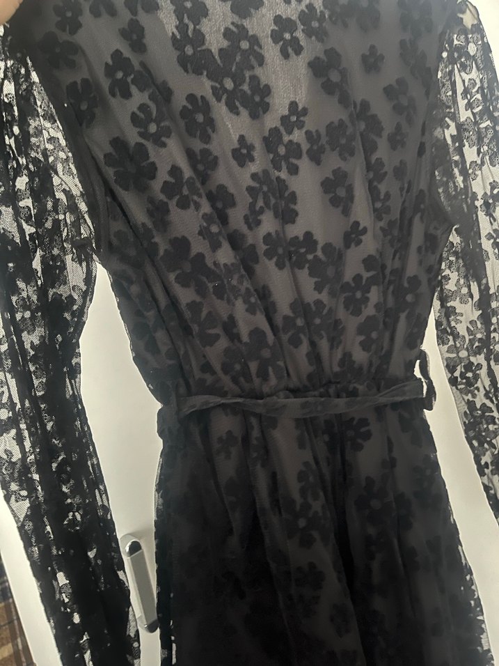 Nakışlı Siyah Gotik Uzun Kadın Elbise - Görsel 4