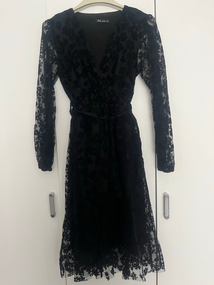 Nakışlı Siyah Gotik Uzun Kadın Elbise - Görsel 2