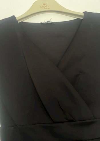 Siyah V Yaka Midi Renkli Elbise - Görsel 4