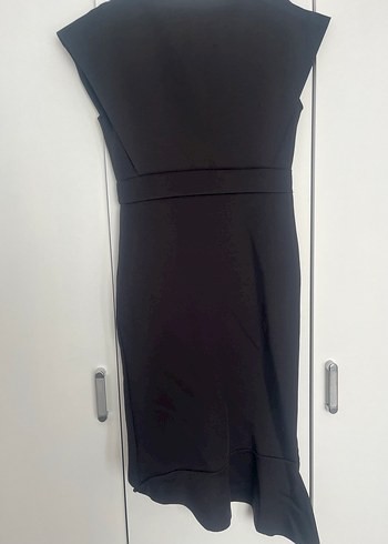 Siyah V Yaka Midi Renkli Elbise - Görsel 5