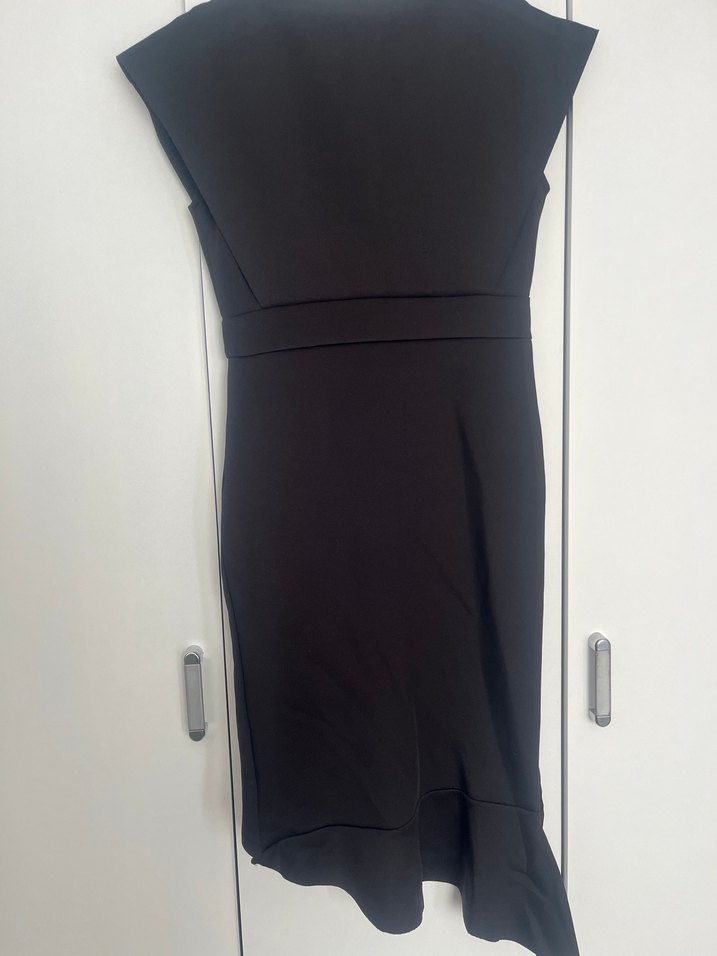 Siyah V Yaka Midi Renkli Elbise - Görsel 5