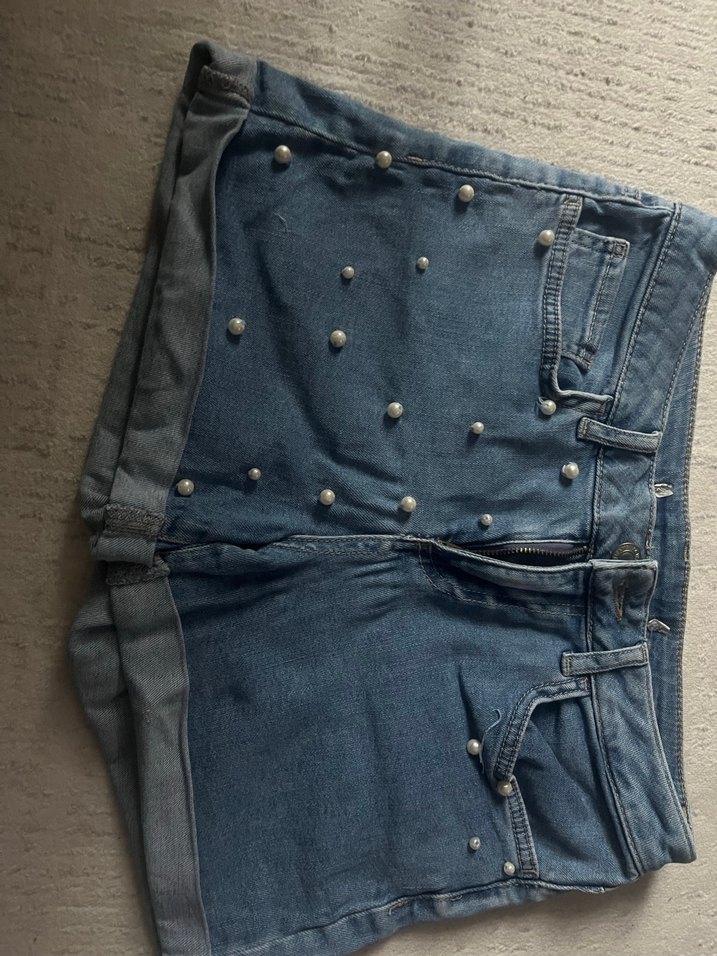 Düğmeli Mavi Nakışlı Kadın Denim Pantolon - Görsel 3