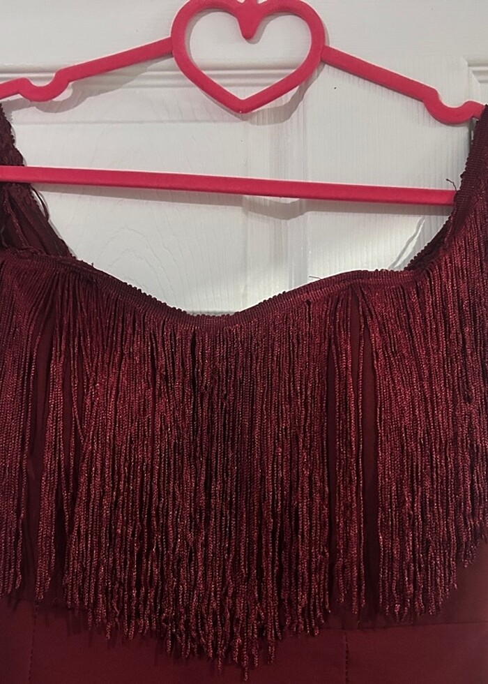 Straplez Bordo Abiye - Görsel 2