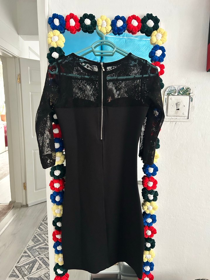 Dantel Detaylı Siyah Midi Elbise - Görsel 2