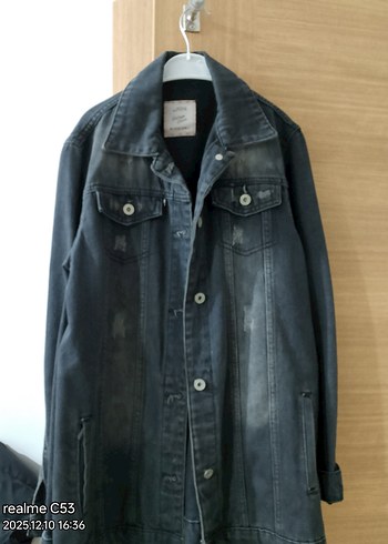 Gri Uzun Kollu Kadın Denim Ceket - Görsel 2