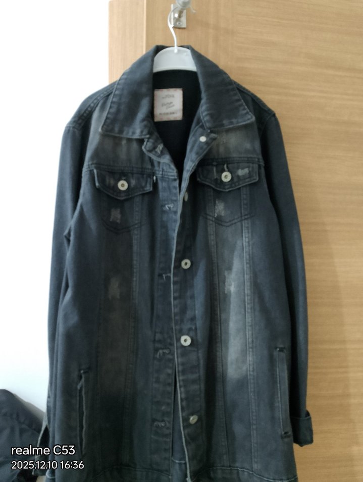 Gri Uzun Kollu Kadın Denim Ceket - Görsel 2