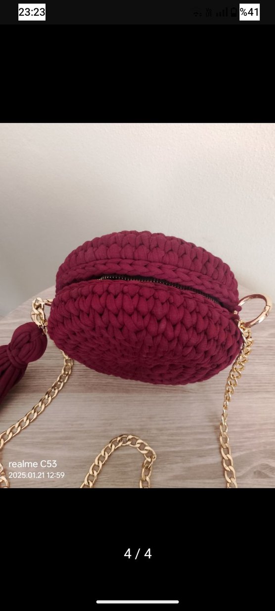 Bordo Örgü Kadın Çanta Püsküllü - Görsel 2