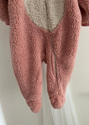 Kapüşonlu Pembe Peluş Bebek Tulumu - Görsel 4