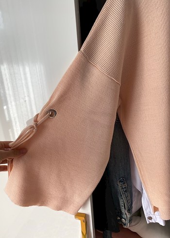 Bej Uzun Kollu Salaş Triko Kazak - Görsel 2