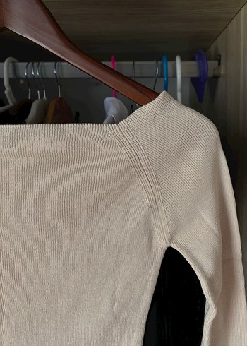 Bej Kadın Triko Uzun Kollu Bluz - Görsel 2