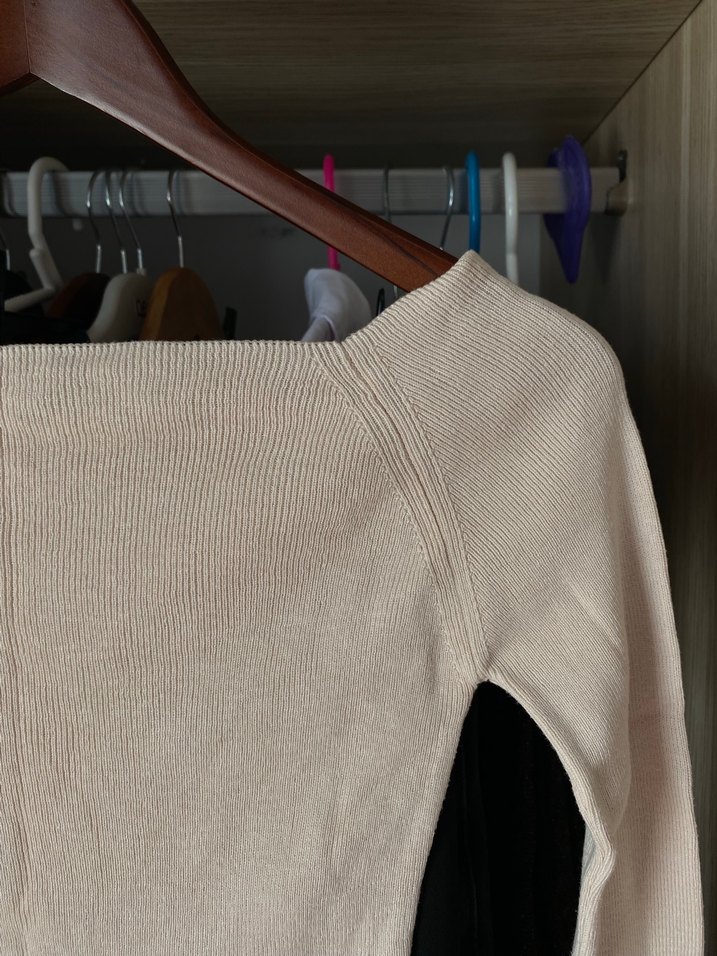 Bej Kadın Triko Uzun Kollu Bluz - Görsel 2