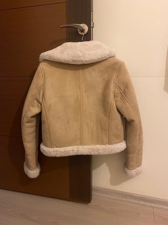 Kürklü Süet Bej Kısa Kadın Ceket - Görsel 2