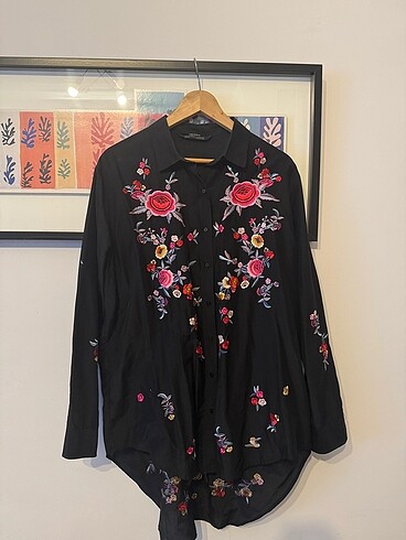 Zara Çiçekli Oversize Gömlek