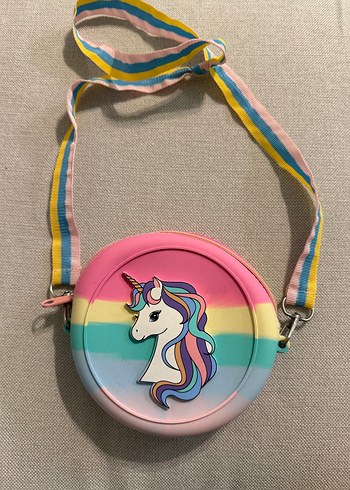 Renkli Unicorn Desenli Yuvarlak Çanta