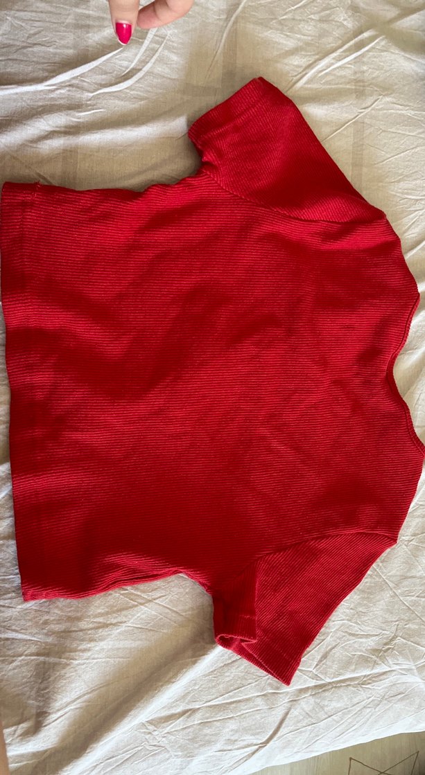 Kırmızı Kadın Crop Tişört - Görsel 2