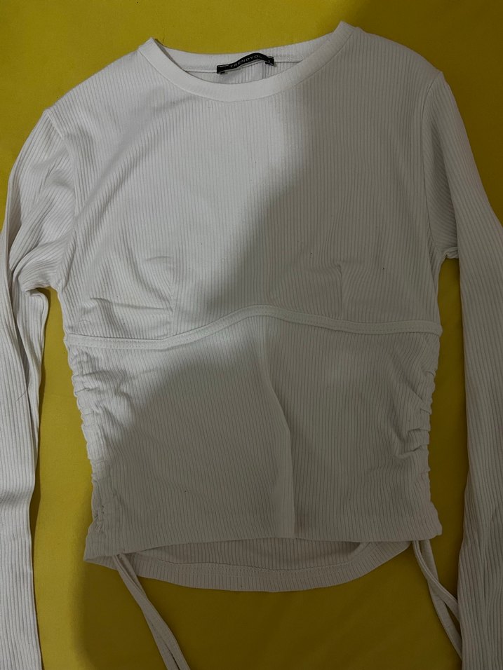 Beyaz Uzun Kollu Kadın Tişört - Görsel 2