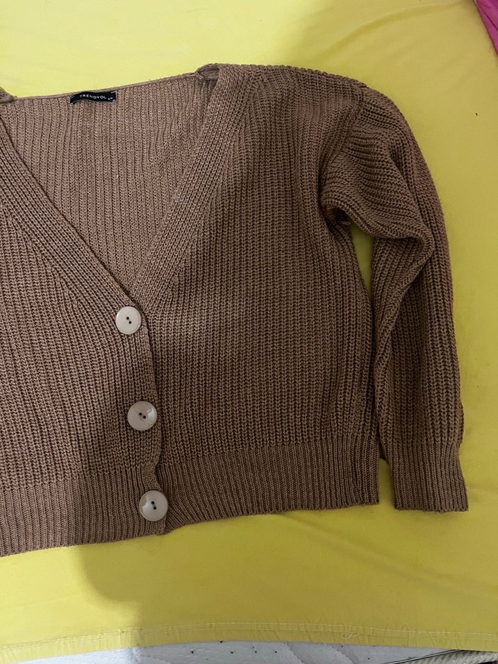 Düğmeli Kahverengi Kadın Hırka - Görsel 2