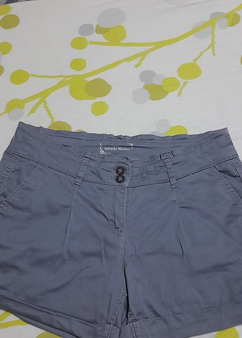 36 Beden gri Renk Gri Düğmeli Kadın Mini Şort