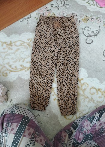 Kahverengi Leopar Desenli Kadın Kumaş Pantolon