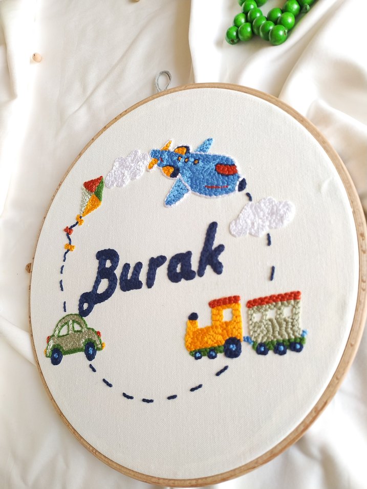 Çocuklar için Nakışlı Renkli kapı süsü kasnak pano - Görsel 2