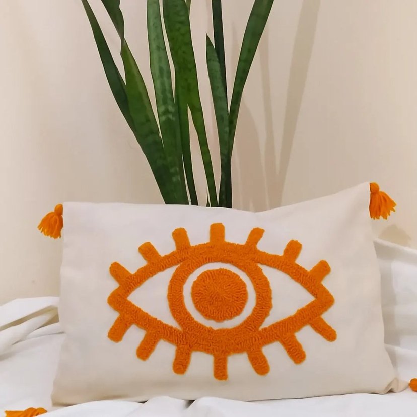 Turuncu Nakışlı Bohem Dekoratif Yastık - Görsel 3