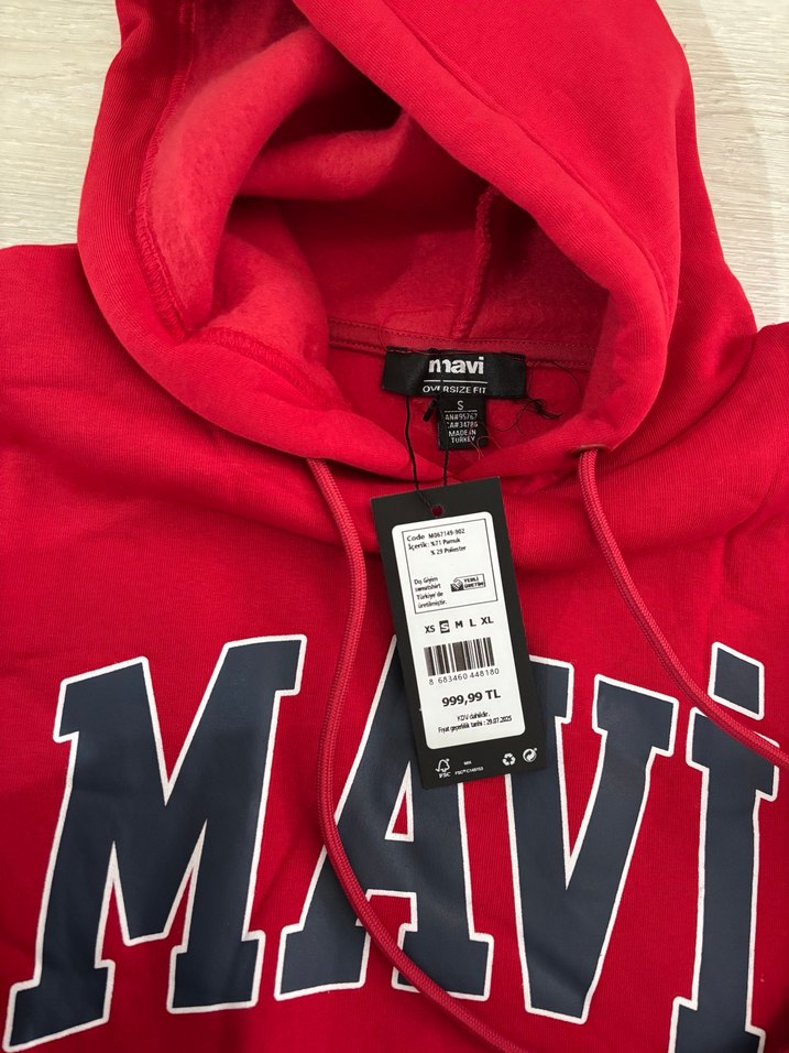 Mavi Kırmızı Kapüşonlu Sweatshirt - Görsel 2