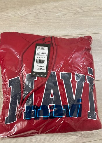 Kırmızı Kapüşonlu Mavi Baskılı Sweatshirt - Görsel 2