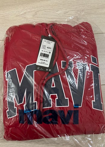 Kırmızı Kapüşonlu Mavi Baskılı Sweatshirt - Görsel 2