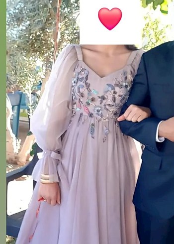 Abiye Pembe Uzun Kollu Drapeli Bohem Çiçekli Abiye