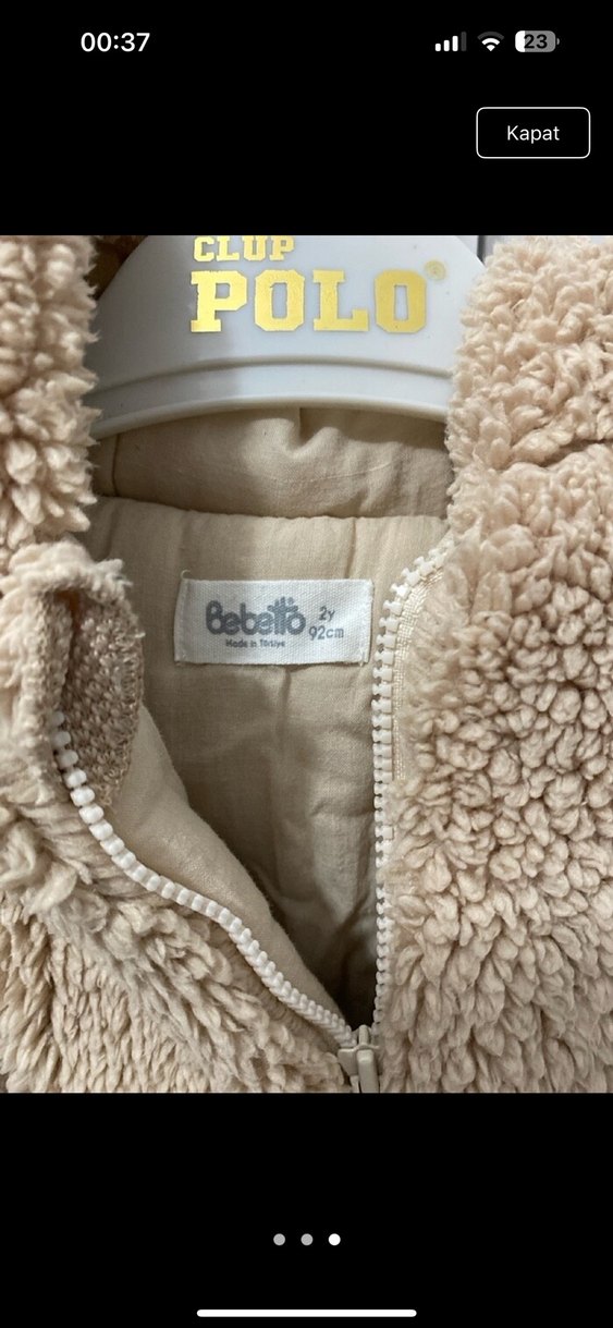 Kapüşonlu Bej Peluş Kız Çocuk Mont - Görsel 3