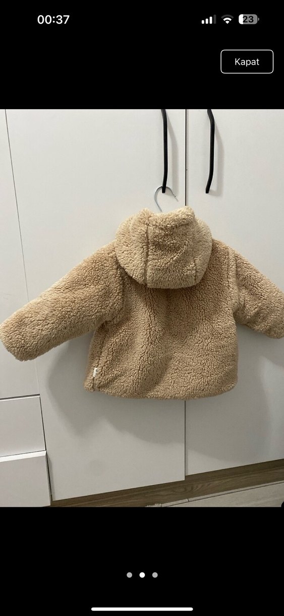 Kapüşonlu Bej Peluş Kız Çocuk Mont - Görsel 2