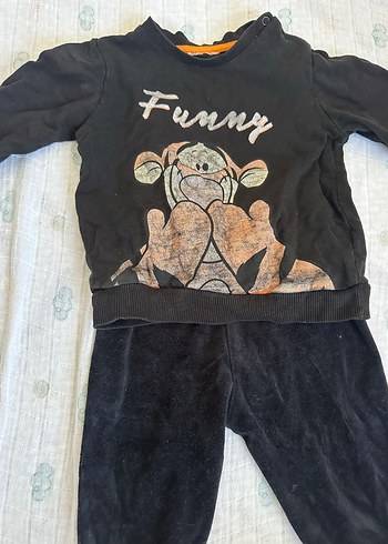 Siyah Erkek Bebek Peluş Sweatshirt ve Pantolon Seti - Görsel 2