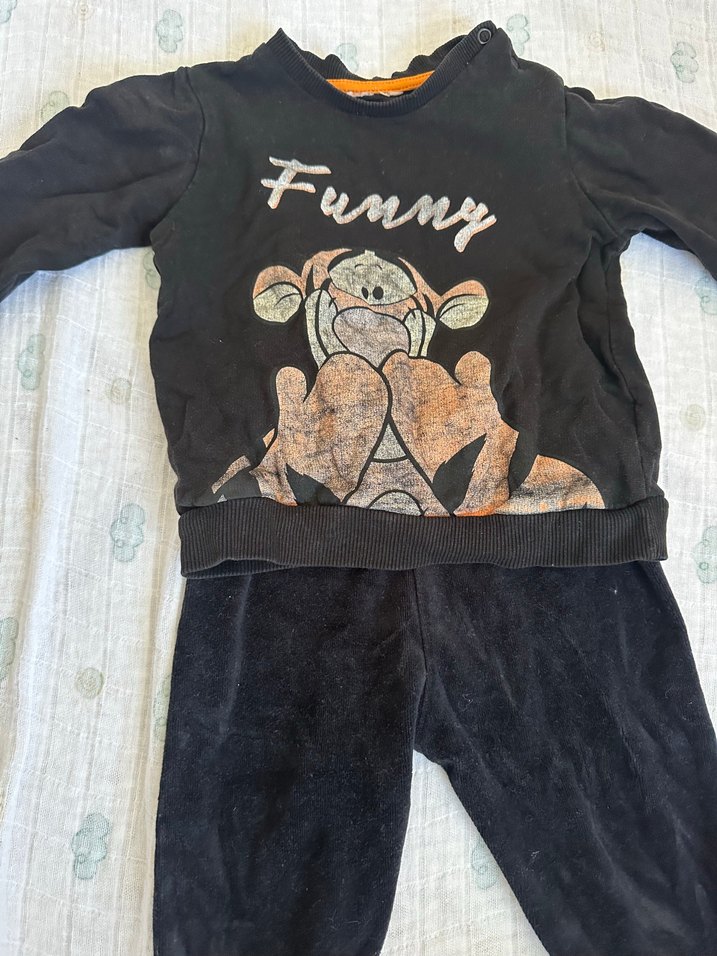 Siyah Erkek Bebek Peluş Sweatshirt ve Pantolon Seti - Görsel 2