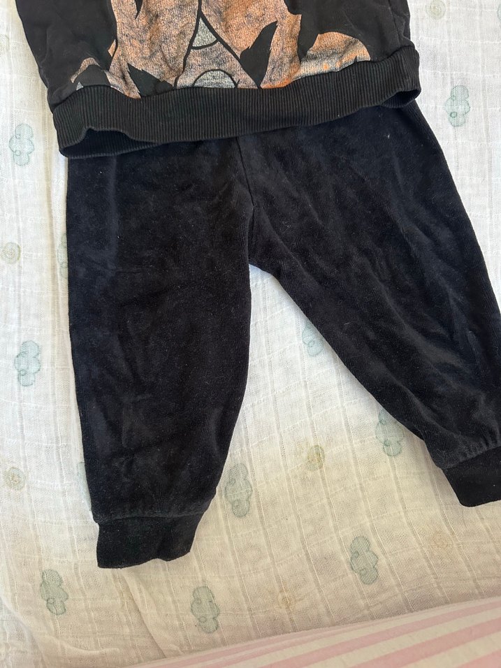 Siyah Erkek Bebek Peluş Sweatshirt ve Pantolon Seti - Görsel 4