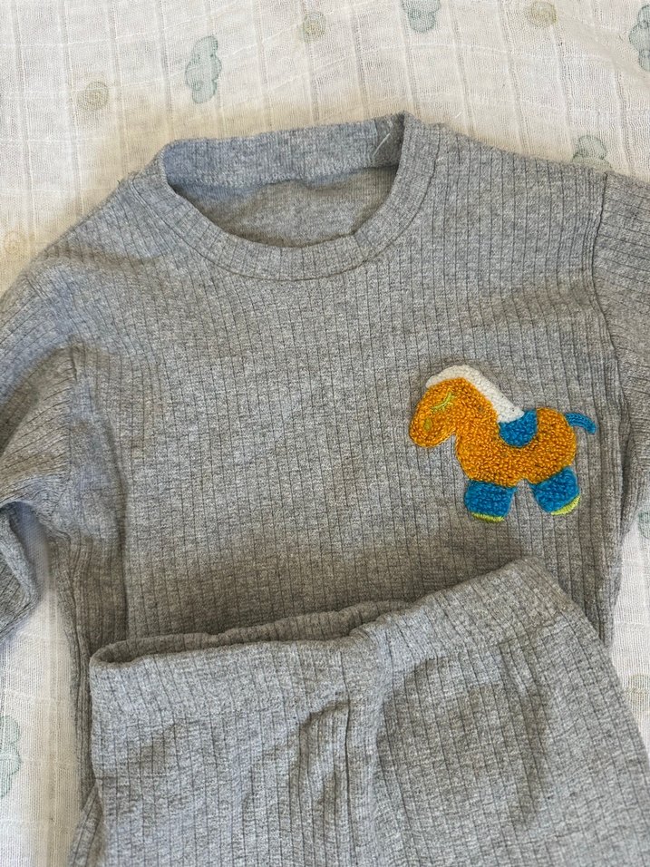 Gri Triko Erkek Bebek Takımı Nakışlı - Görsel 4