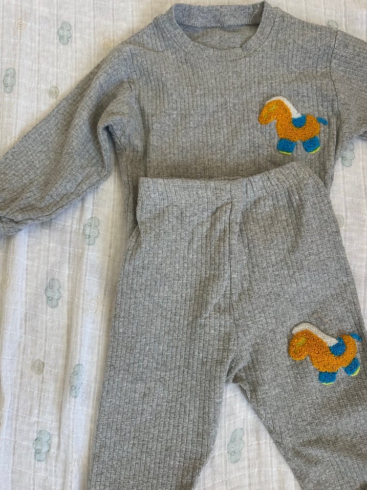 Gri Triko Erkek Bebek Takımı Nakışlı - Görsel 2