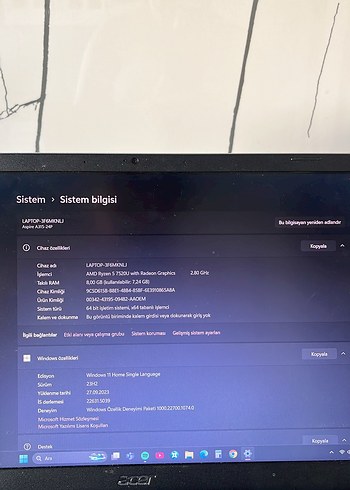 Acer Gri Acer Laptop Dizüstü Bilgisayar
