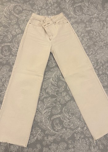 Pull and Bear Ekru Yuksek Bel Genis Paca Jean