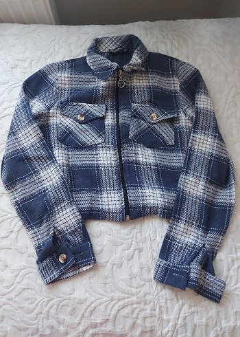 Düğmeli Ekose Desenli Denim Gömlek