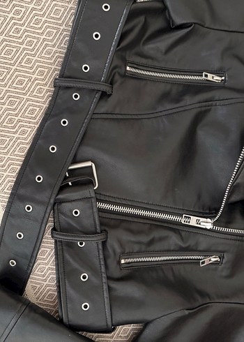 suni deri crop biker ceket - Görsel 6