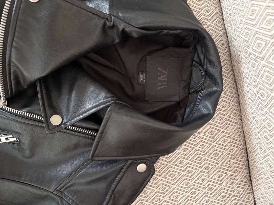 suni deri crop biker ceket - Görsel 3